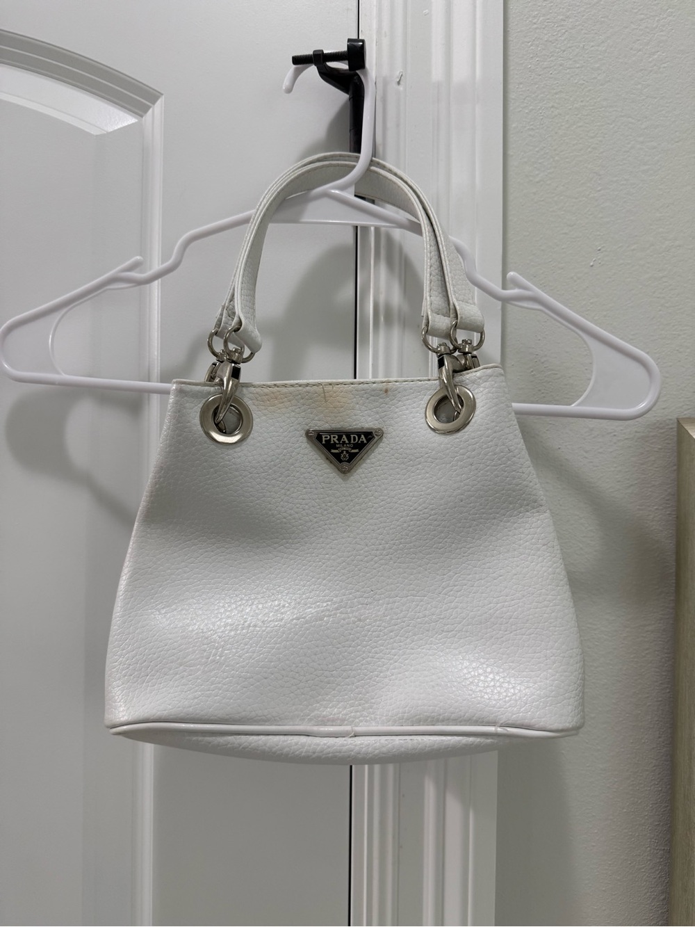 White Pebbled Leather Shoulder Bag